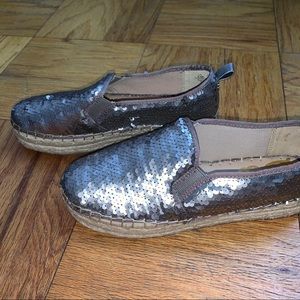 San Edelman Champagne Sequin Espadrille Platforms
